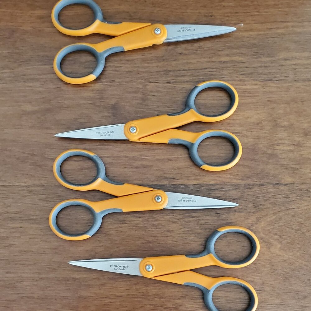 4 Fiskars Scissors 5" Soft Grip Orange Used